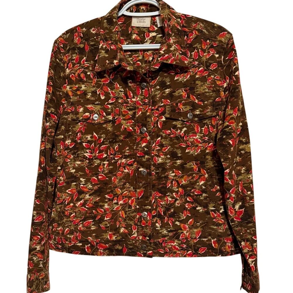 Baxter & Wells Women's Brown Red Leaf Long Sleeve Button Front Shacket Size M‎